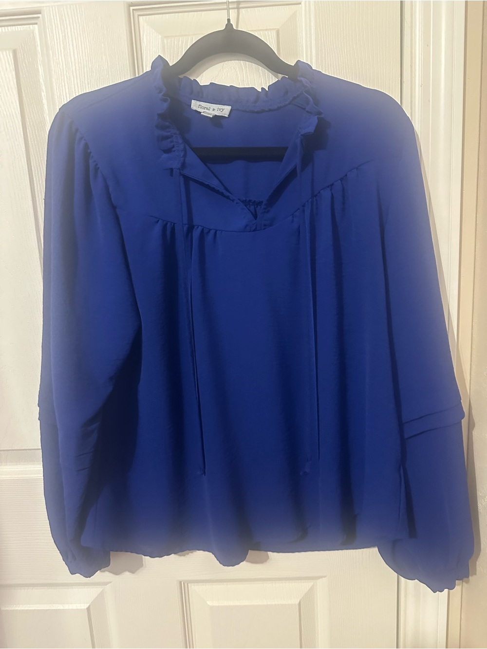 Renee C. Cobalt Blue Ruffle Tie-Front Blouse